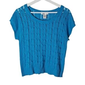 Sweater Top in Cotton Pointelle Knit Blue, M